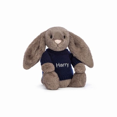 Jellycat Bashful Truffle Bunny with Navy Jumper UK | 69124DMJV